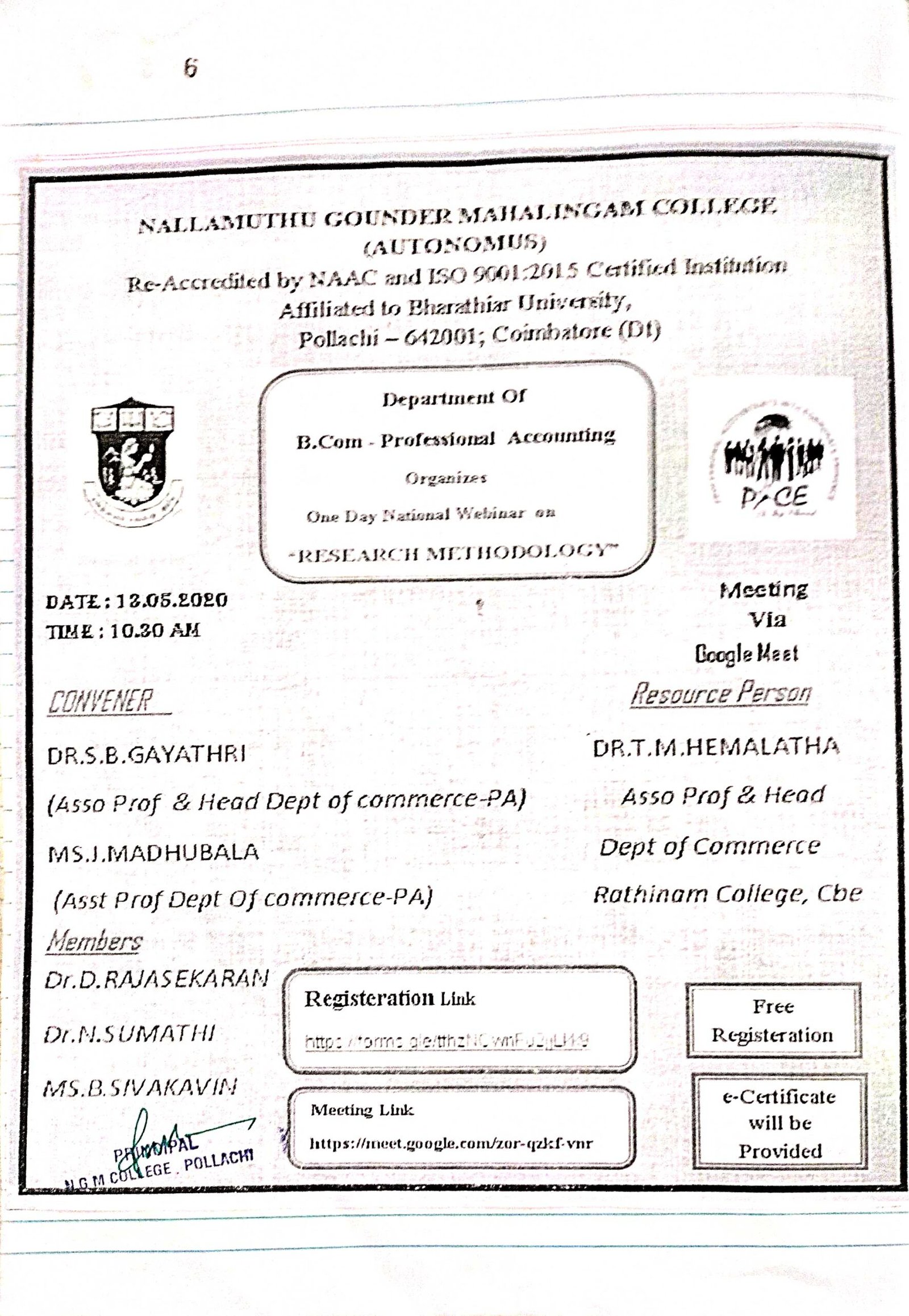 One day National Webinar on Research Methodology